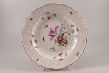 Meissen Teller Neubrandenstein Blumen Insekten 220110 Ø24,5cm 1.Wahl ~1890