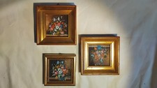 Bilder 3er Set, Miniaturbilder, Blumenstrauß,  gerahmt handgemalt aus Italien