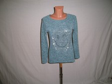 Toller- dünner -Pulli  in mitgrün meliert in 38 mit Smiley  aus silber Nieten