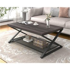 Couchtisch 100x60x45 cm zweifach Holz Metall Stauraum Wohnzimmertisch