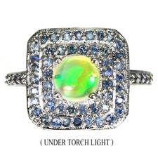 925 Sterlingsilber Ring Rund Feuer Opal 6mm Blauer Saphir Edelstein Schmuck