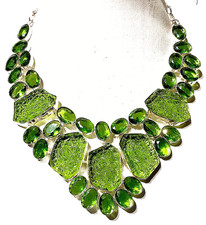 NATÜTLICH MOLDAVIT, PERIDOT Edelstein 925 Sterlingsilb Schmuck Halskette COLLIER