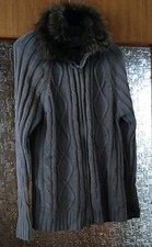 Damen Strickjacke Mitt Fellimitat Am Kragen Gr 40/42