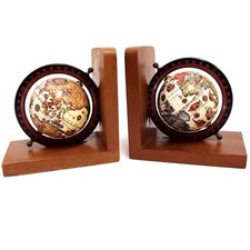 Buchstützen Globus Holz braun um 1960 2x Buchständer 131 mm Globen Erdkugel Erde