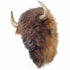 BÜFFEL BÜFFELKOPF braun mit FELL lebensgroß JAGDTROPHÄE Tier Deko Figur WILDTIER