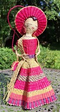 Stroh Trachten Puppe aus Ecuador Südamerika 27cm alte Handarb. Unikat Rarität