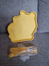 Babyteller Kinderteller Disney Winnie Puuh Pooh mit Besteck gelb Gabel Löffel
