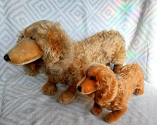 Steiff 1328,02 - Dachshund Waldi ca. 40 cm mit Knopf und Fahne + Waldi ca. 24 cm