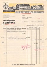 Lackfabrik Julius Rotter - Bayreuth - 1938 - Historische Rechnung ~21x30cm
