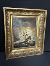 Maritimes Ölgemälde Segelboot Stürmische See  signiert