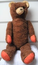 VINTAGE uralter Plüsch Teddy ca. 70 cm * Holzwolle gefüllt Filzsohlen Glasaugen