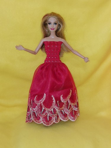Barbie kleid pfauenfeder rot - kleid,