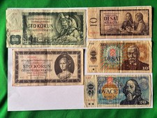 5 Banknoten Tschechoslowakei Geldscheine Korun Kronen Umlaufbanknoten 1945-1988