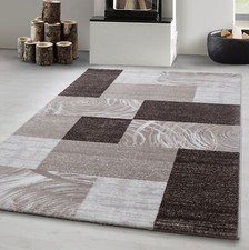 Modern Wohnzimmer Teppich Abstrakt Kariert Design Braun-Beige-Creme Pflegeleicht