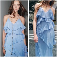 Maxikleid mit Volant/ Rüschen/ Zara ZW Collection/ L- M/ Neu/ Hellblau/ elegant