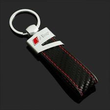 Audi S line Schlüsselanhänger Carbon Look Leder Schwarz Rot Naht Neu