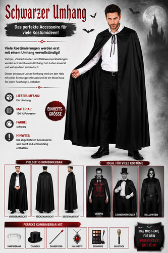 Schwarzer umhang unisex vampir - unisex,