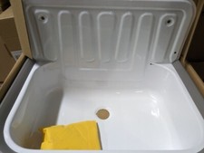 Stahl Ausgussbecken weiß Waschtrog 51x33x37cm für Keller, Garten, Garage B-Ware