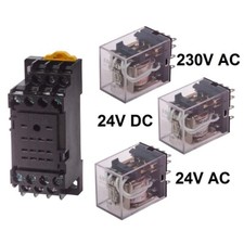 Relais 4x UM Kontakte 5A 14 PIN 24V 230V AC 12V 24V DC Hutschiene Spulenspannung