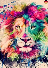  QENSPE Diamond Painting Bunte Löwe Diamant Painting 5D Diamond Painting Kit  