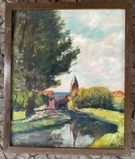 ::RICHARD FALKENBERG *1875 -1948 °DORF MIT KIRCHE °SIGNIERT ANTIK SOMMERTAG ÖL