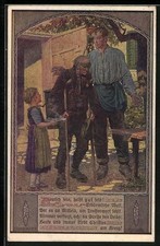 Künstler-AK Kuderna: Kind serviert dem Mann mit Krücken eine Suppe, Deutscher S 