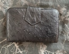 Straußen Leder Leone Ostrich Portemonnaie Geldbörse schwarz 13 cm x 8,5 cm