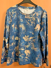 T-shirt Damen blau mit braungoldenem Blumendruck Gr. XL wie neu -- letzte Chance