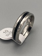 Band Ring Edelstahl 6mm Damen Herren schwarzer Streifen Größe 16 bis 23