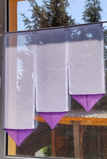 Scheibengardinen   Fenster  60cm   L. 80,70,60cm Gardine Weiß mit Lila