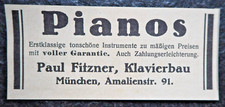Pianos , Paul Fitzner , Klavierbau , München , Alte Reklame, 1925 , (A27)