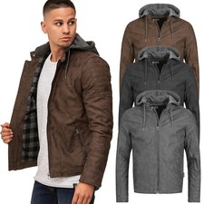 Indicode Herren Kunstlederjacke Miguel-Übergangsjacke Kapuze Bikerjacke Männer