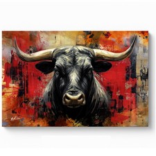 Stier Leinwandbild Rot Schwarz