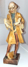 Holzfigur geschnitzt, Der Bücherwurm, Lehrer, Dozent, Handarbeit, 20 cm, TOP B66