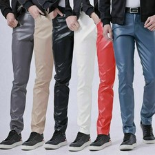 Herren Kunstleder Hose Stretch PU Leggings Lack-Optik Glänzend Slim Weich Bequem