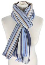 LOEVENICH Designer Schal Tuch Halstuch Damen Gestreift Blau Grau Beige Fransen