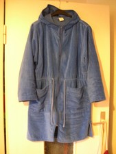 Bademantel Gr S 100% Baumwolle Velour warm blau mit Reißverschluß und Kaputze