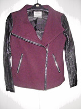 S006 Bershka Damen Flanell-Lederjacke dunkellila-schwarz Gr. S Bikerstil