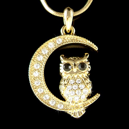 Eule auf mond mit swarovski - eule,