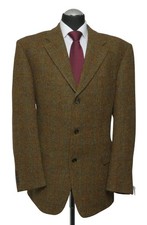 Harris Tweed Herren Sakko Jackett 54 grün oliv kariert Einreiher 3-Knopf Neu