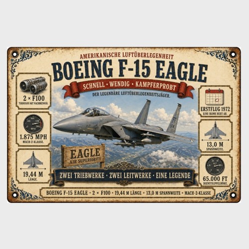 Blechschild boeing f15 eagle - boeing,