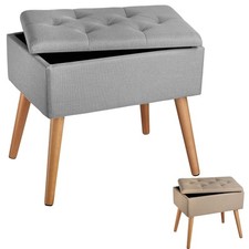 Sitzbank mit Stauraum Sitzhocker Sitztruhe Aufbewahrungsbox Holzbeine Leinen Neu