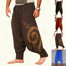 Lange Aladinhose für Herren Haremshose Pumphose Pluderhose Yoga Goa Hippie Hose