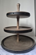 Etagere 3-stöckig Holz Metall Ø30,5/25,5/20 cm Höhe 35 cm Servierständer Vintage