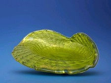 L0661 Jugendstil Schale, Pallme König oder Umfeld, grünes Glas, um 1900, L=24cm