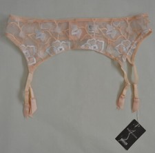 Wolford Lace Suspender Stocking Belt Straps Strumpfhalter Large peach/white