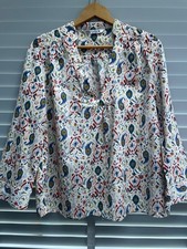 ZARA Paisley Baumwoll Shirt UK Small Damen Boho beige blau grün rot Bluse Top