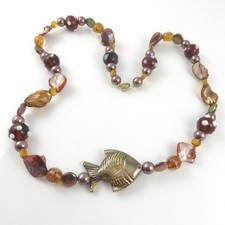 Vintage interessante, schöne Murano Glas und Perlenkette mit Fisch vergoldet (A)