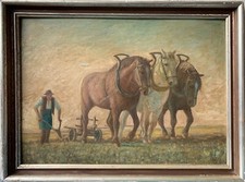 Ölbild Bauer Arbeiter mit