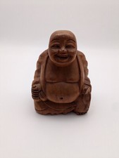 Geschnitzter Lachender Buddha Statue Skulptur Handgemacht Happy Buddha massiv ✅⭐